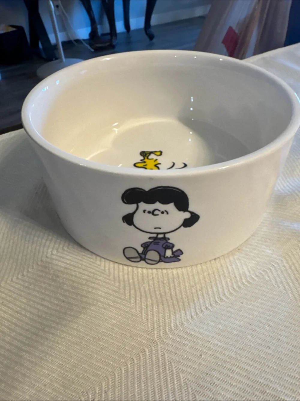 Peanuts Character Ceramic Bowl - White with Multicolor Graphics dog bowl 6”